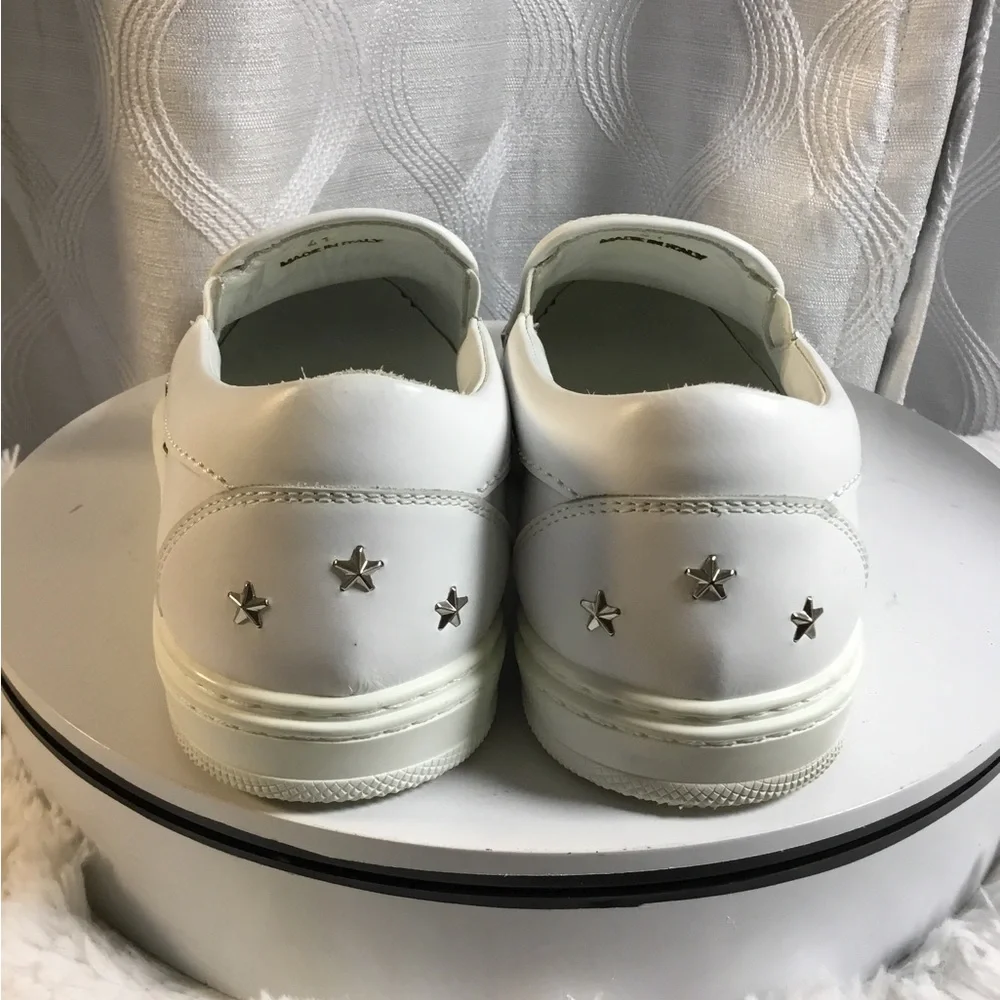 Jimmy Choo White Slip-On Sneakers with Star Studs